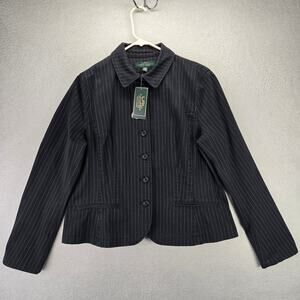 LRL Lauren Jeans Co Blazer Womens 16 Black Pin Stripe Business Jacket New NWT